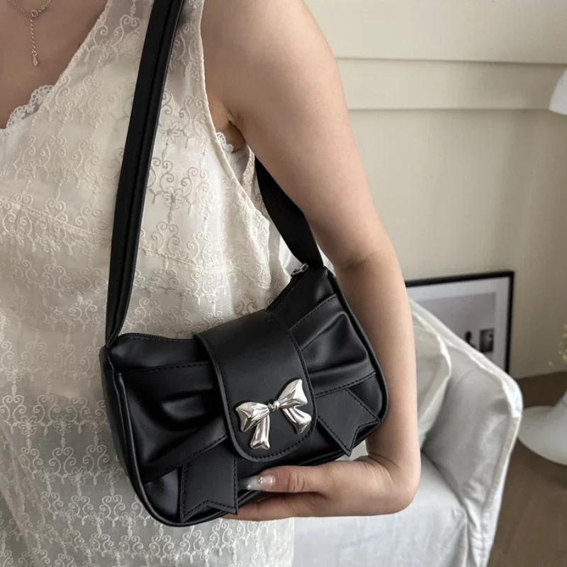 Trendy Bow Shoulder Bag Handbag Casual Underarm Bag Daily Commuting Bags PU Leather Lady Banquet Bag Business Women's Bags_3