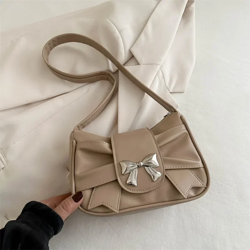 Trendy Bow Shoulder Bag Handbag Casual Underarm Bag Daily Commuting Bags PU Leather Lady Banquet Bag Business Women's Bags_9