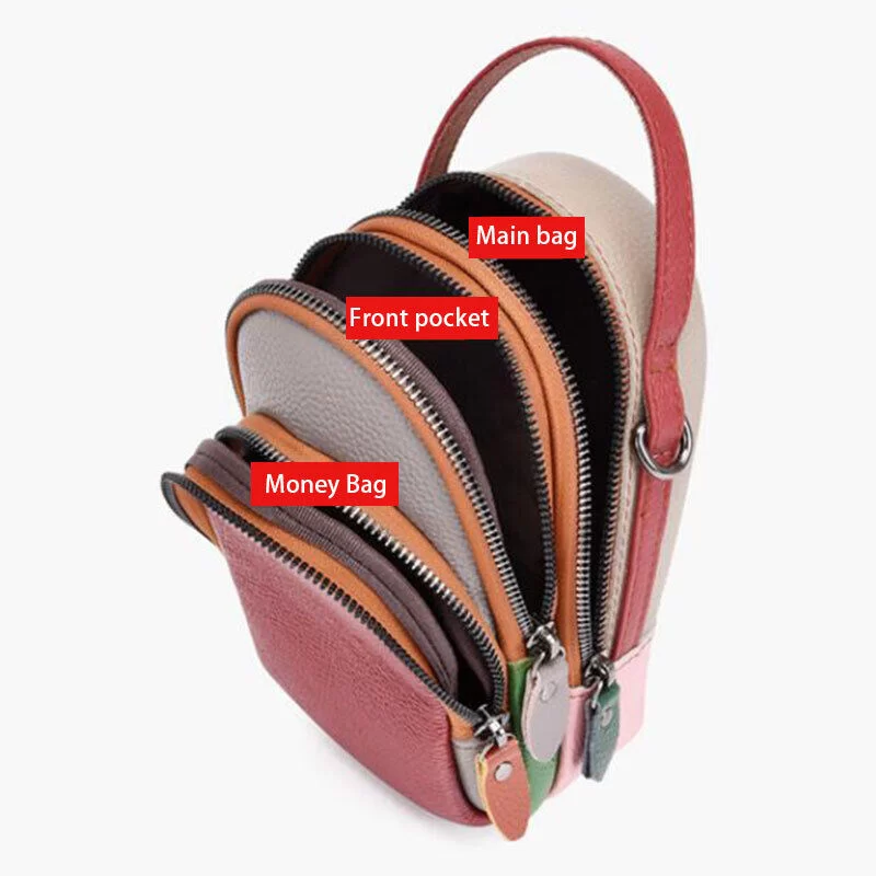 Women Small Genuine Leather Phone Bag Pouch Contrast Color Shoulder Crossbody Bag Female Purse Cowhide Cross Body Handbag_6