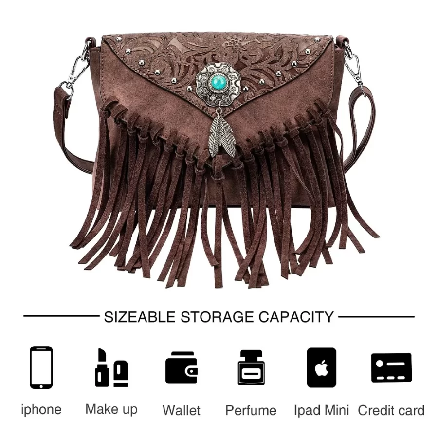 Celela Original Design Shoulder Bag For Women PU Leather Luxury Clutch Designer Handbags Western Purse Fringe Messenger Bag_4