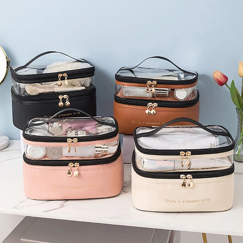 2024 Waterproof PVC Women Cosmetic Bag Portable Traveling Leather Toiletries Big Capacity Travel Makeup Organizer_1