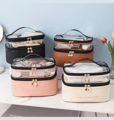 2024 Waterproof PVC Women Cosmetic Bag Portable Traveling Leather Toiletries Big Capacity Travel Makeup Organizer