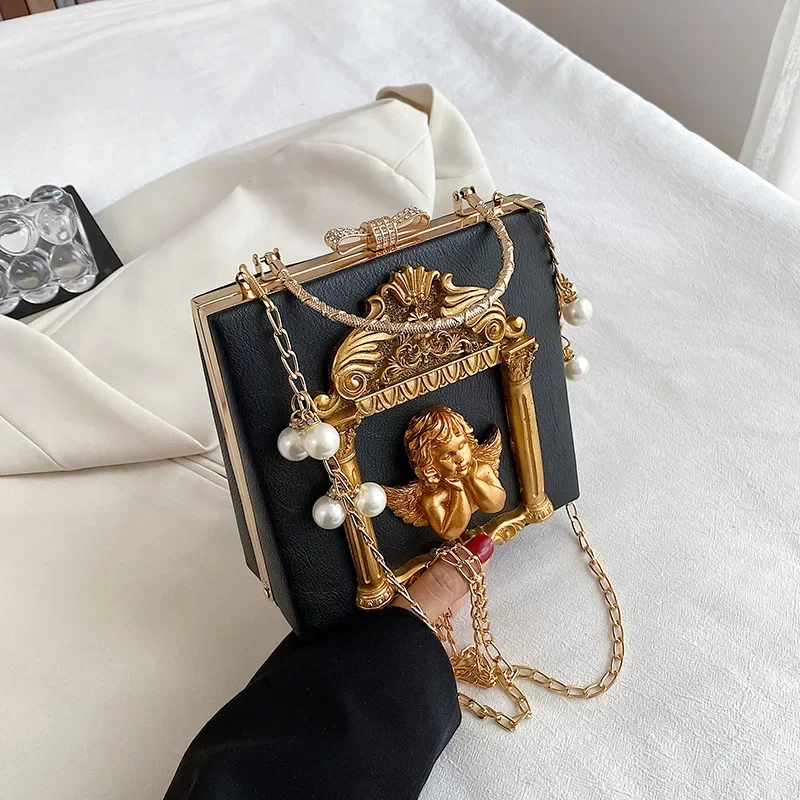 New Women Bag Vintage Relief Angel Flower Chain Handbag Niche Single Shoulder Crossbody Bag for Women 2023 New Fashionable Bags_9