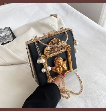 New Women Bag Vintage Relief Angel Flower Chain Handbag Niche Single Shoulder Crossbody Bag for Women 2023 New Fashionable Bags