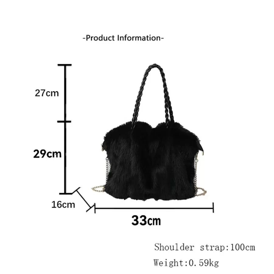 Women's Fashionable Plush Large Capacity Tote Bag High-end Pleated Fox Fur Shoulder Crossbody Bag Commuter Bag with Metal Chain_2