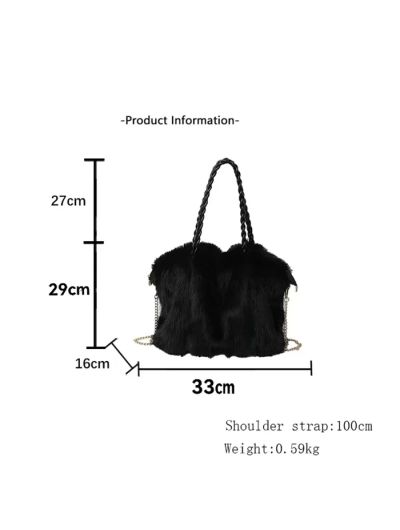 Women's Fashionable Plush Large Capacity Tote Bag High-end Pleated Fox Fur Shoulder Crossbody Bag Commuter Bag with Metal Chain