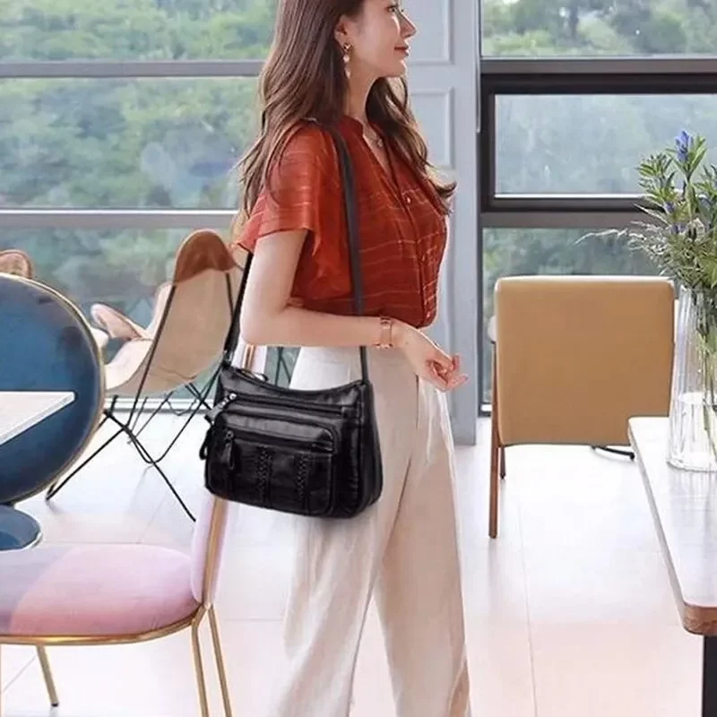 Women's Bag PU Multilayered Soft Leather Ladies Fashion Simple Shoulder Bags Mom's Bags Crossbody Bag_5