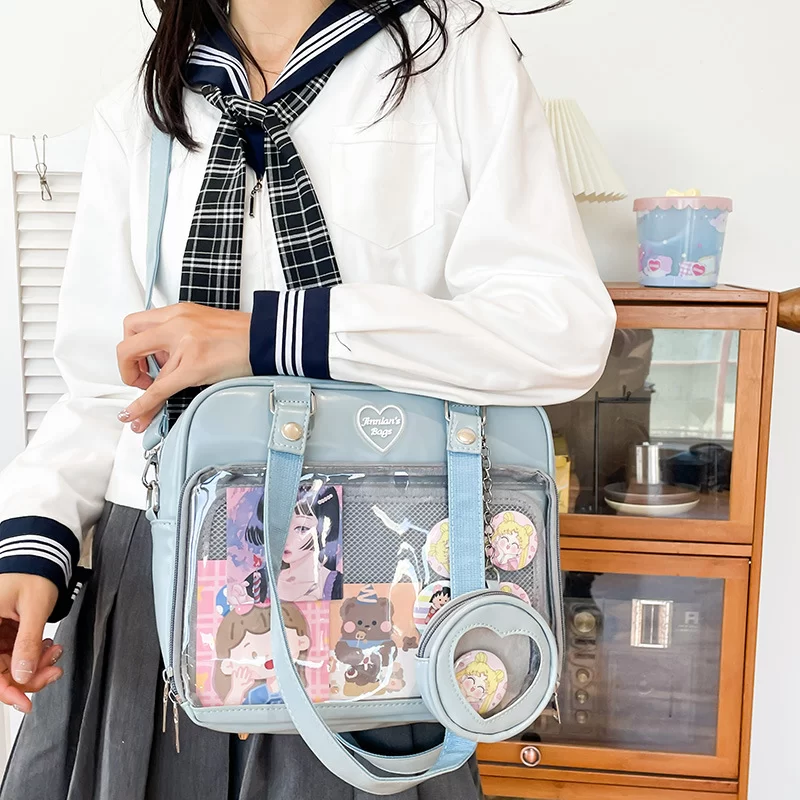 Japanese Style Kawaii Bag Women PU Leather JK Uniform Bag Girls Transparent Shoulder Bag Student School Bags itabag women Bolso_4