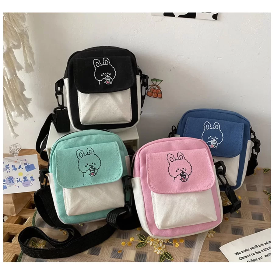 Women's Canvas Crossbody Bags Small Cartoon Rabbit Printed Messenger Bag Fashion Casual Handbag for Girl Students Zipper Purse_1