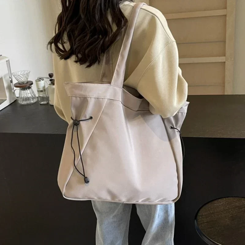 Casual Fashion Large Capacity Tote Bag Simple Travel Bag Women Large Shoulder Bag Aesthetic Handbags Drawstring Tote Handbag_2