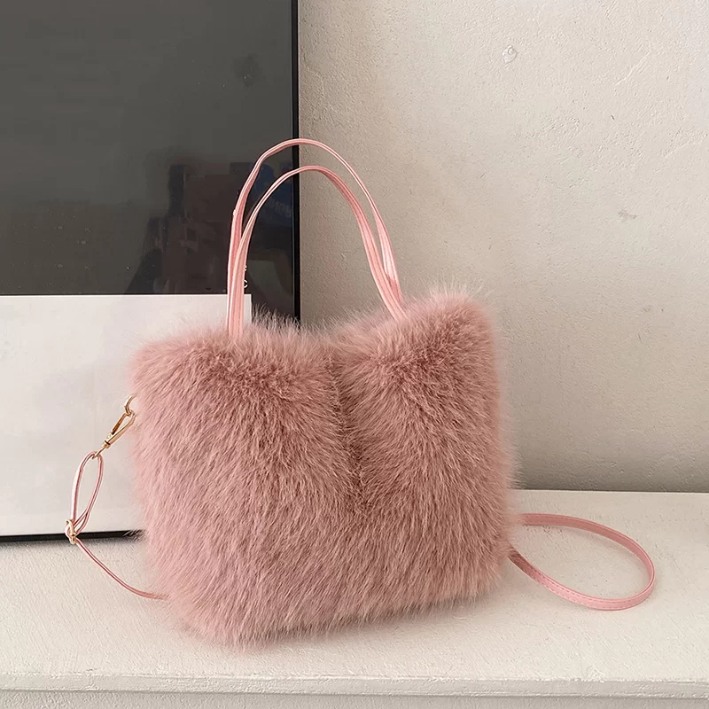 Faux Fur Tote Bag Women's Bucket Plush Luxury Design Ladies Handbags Soft Winter Crossbody Shoulder Bags Bolsa Feminina_8