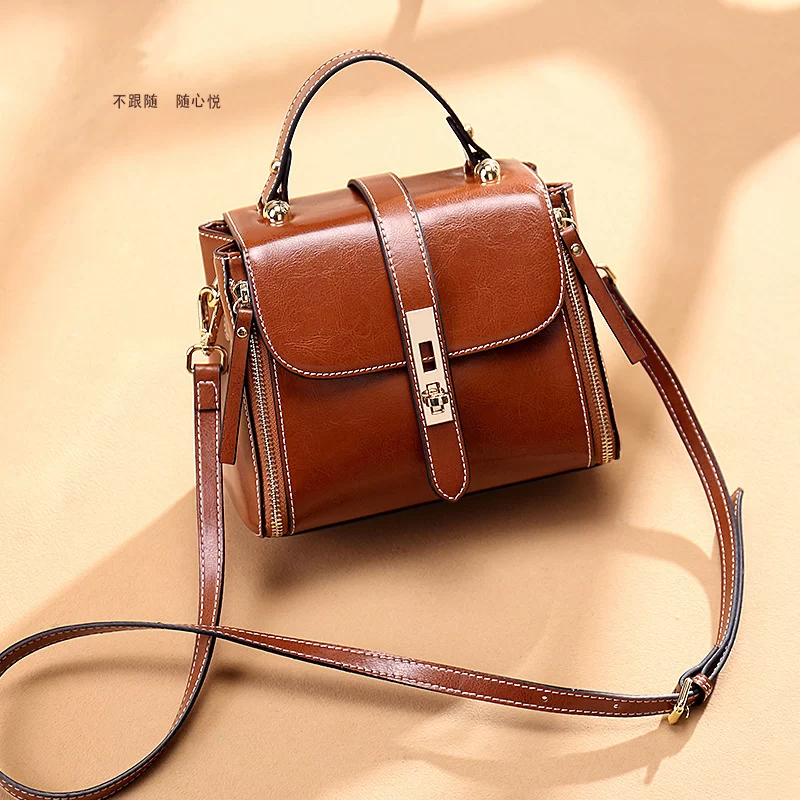 Genuine Leather Women bag Luxury Handbags Double Zipper Ladies Shoulder Bags Lock decoration Real Cowhide Handbag Bolso de mano_9