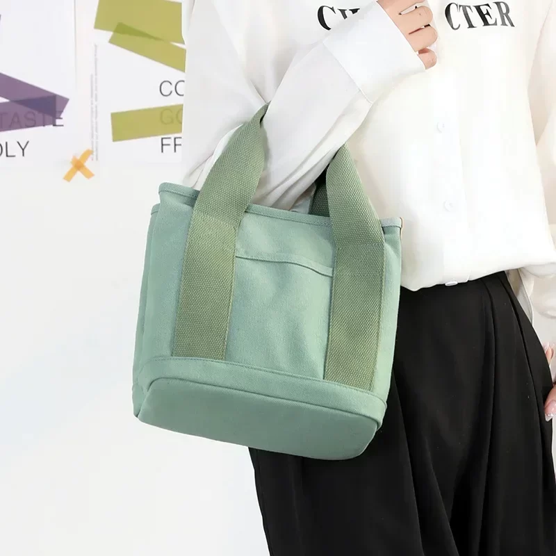 Small Bag with Zipper This Thousand Layer Bags Small Lady Single Shoulder Portable Thickened Canvas Mobile Phone Bucket Tote Bag_2