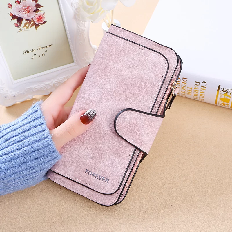 New buckle women's Korean version wallet three fold fashion women's bag multi-card women's purse frosted two-tone fabric_4