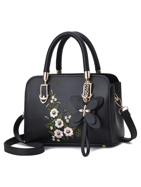 1pc New Fashion Shoulder Bag Large Capacity Soft Leather Handbag Embroidered  Crossbody 2